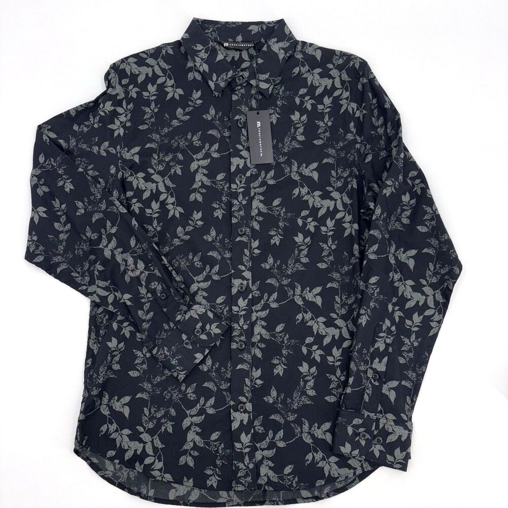 Travis Mathew Searchlight Button Up Down Shirt Mens Small Dark Floral Going Out